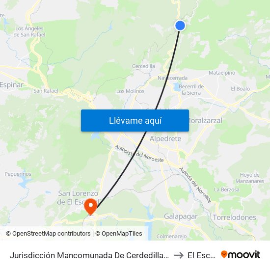 Jurisdicción Mancomunada De Cerdedilla Y Navacerrada to El Escorial map