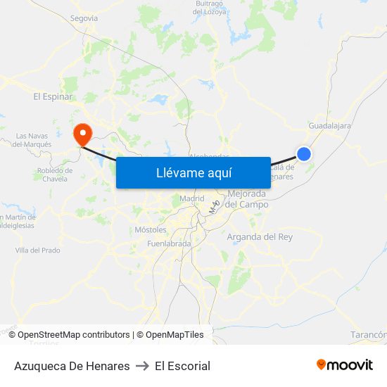 Azuqueca De Henares to El Escorial map