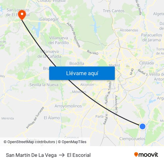 San Martín De La Vega to El Escorial map