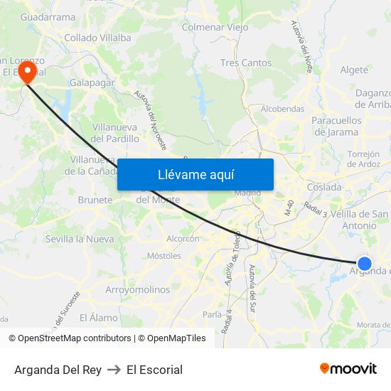 Arganda Del Rey to El Escorial map