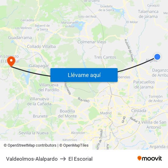 Valdeolmos-Alalpardo to El Escorial map