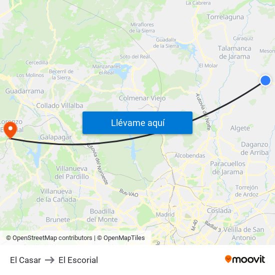 El Casar to El Escorial map