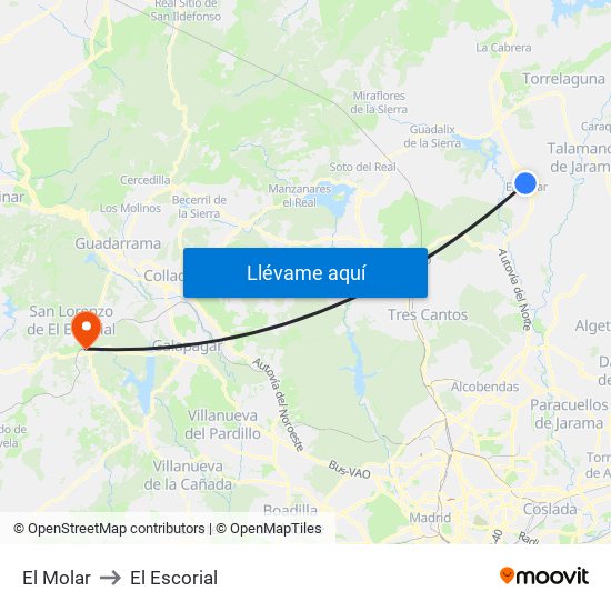 El Molar to El Escorial map