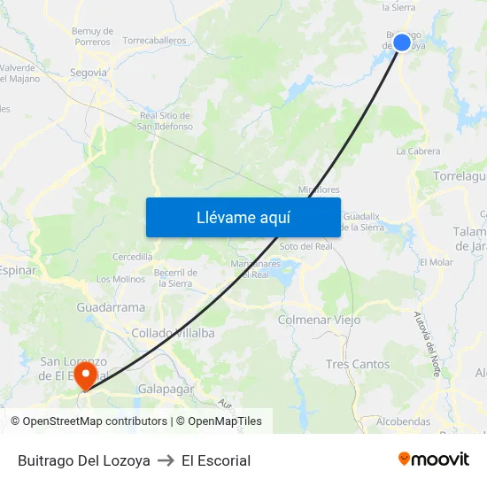 Buitrago Del Lozoya to El Escorial map