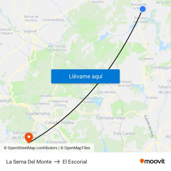 La Serna Del Monte to El Escorial map