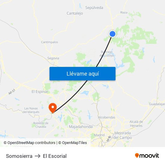 Somosierra to El Escorial map