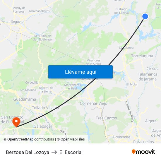 Berzosa Del Lozoya to El Escorial map