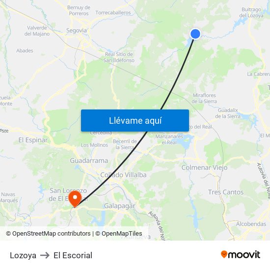 Lozoya to El Escorial map