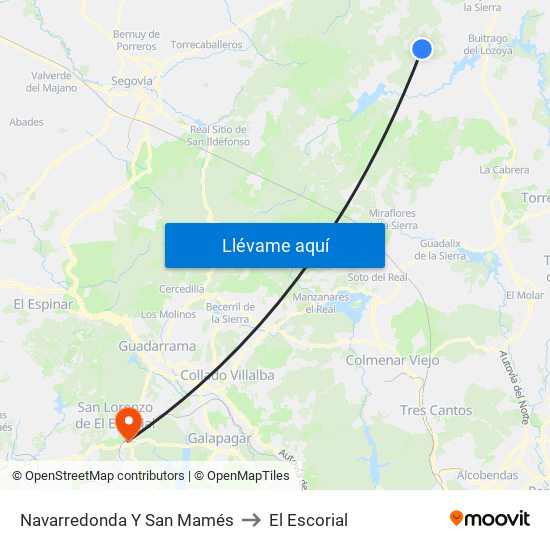 Navarredonda Y San Mamés to El Escorial map