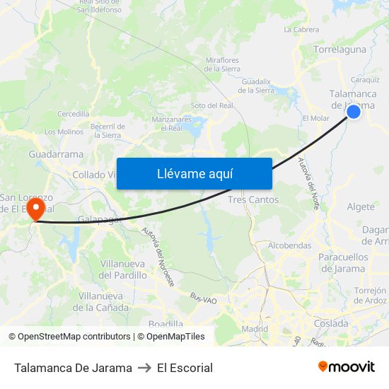 Talamanca De Jarama to El Escorial map