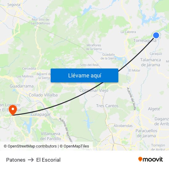 Patones to El Escorial map
