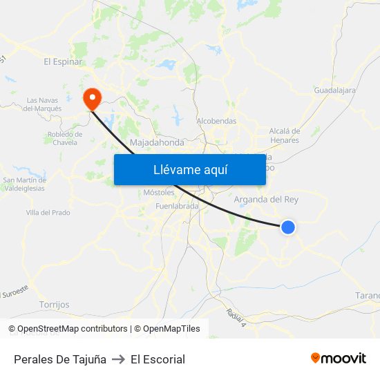 Perales De Tajuña to El Escorial map