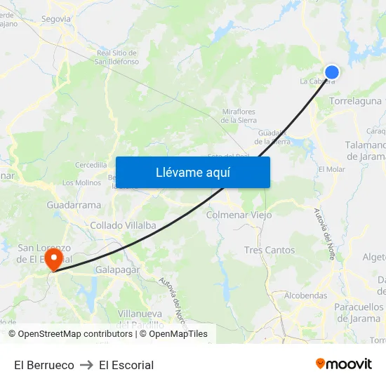 El Berrueco to El Escorial map