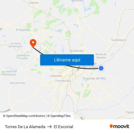 Torres De La Alameda to El Escorial map
