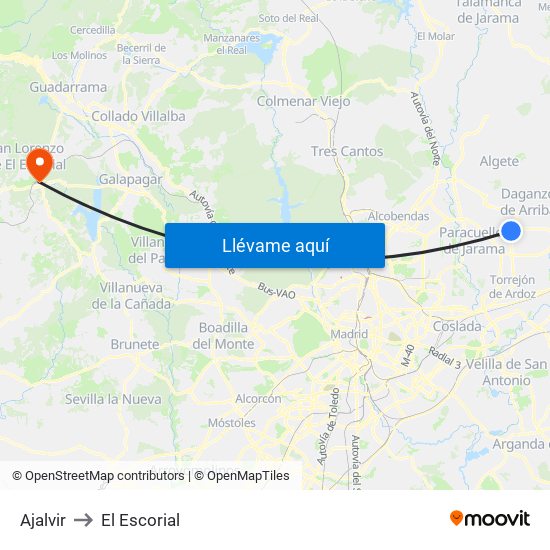 Ajalvir to El Escorial map
