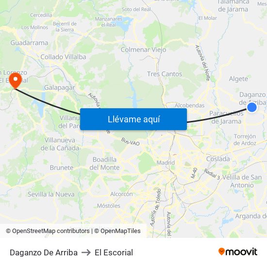 Daganzo De Arriba to El Escorial map