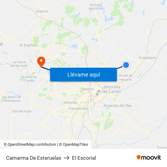 Camarma De Esteruelas to El Escorial map