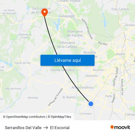 Serranillos Del Valle to El Escorial map