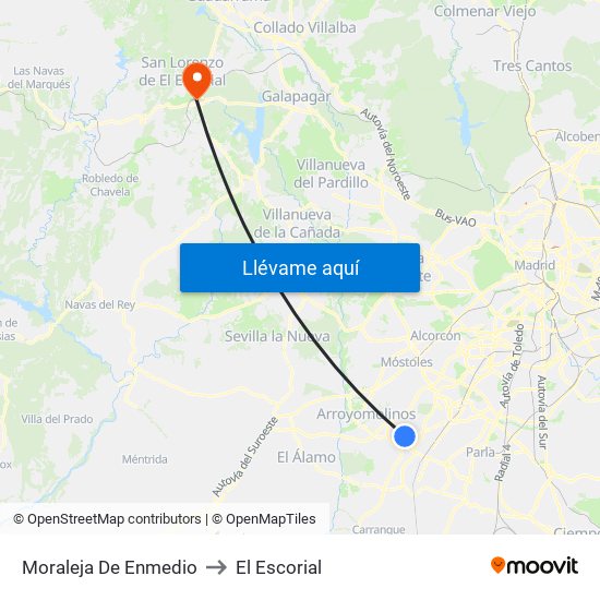 Moraleja De Enmedio to El Escorial map
