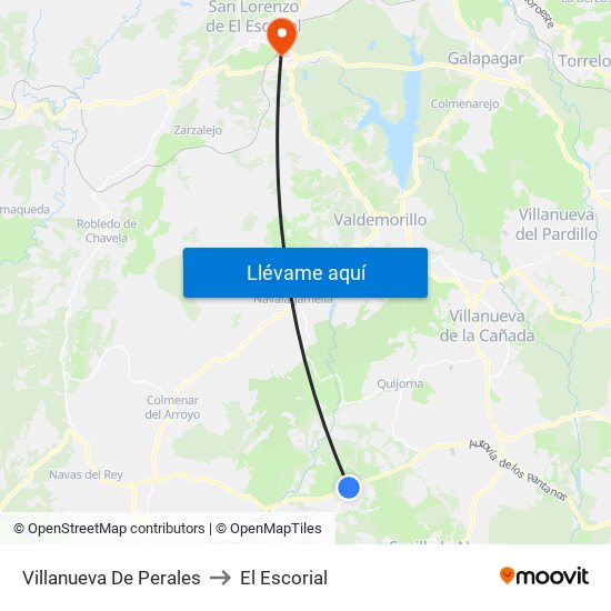 Villanueva De Perales to El Escorial map