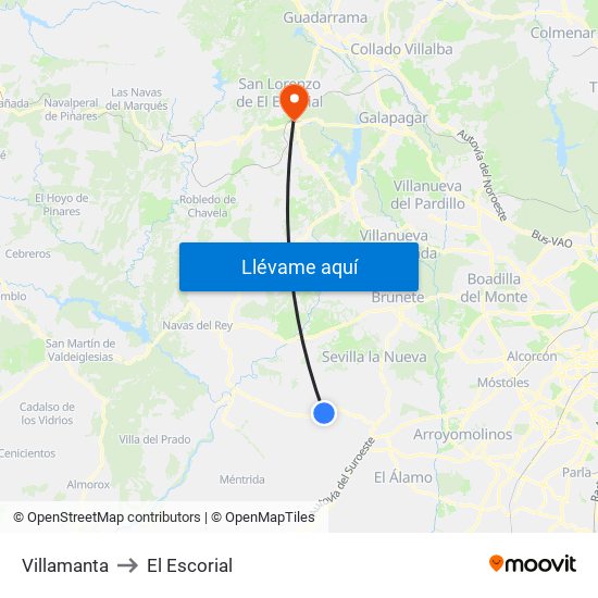 Villamanta to El Escorial map