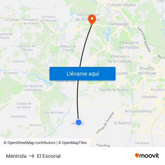 Méntrida to El Escorial map