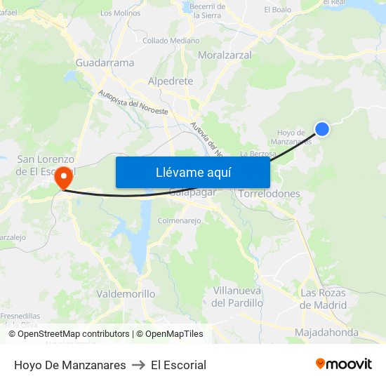 Hoyo De Manzanares to El Escorial map