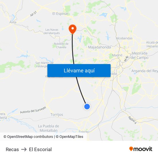 Recas to El Escorial map