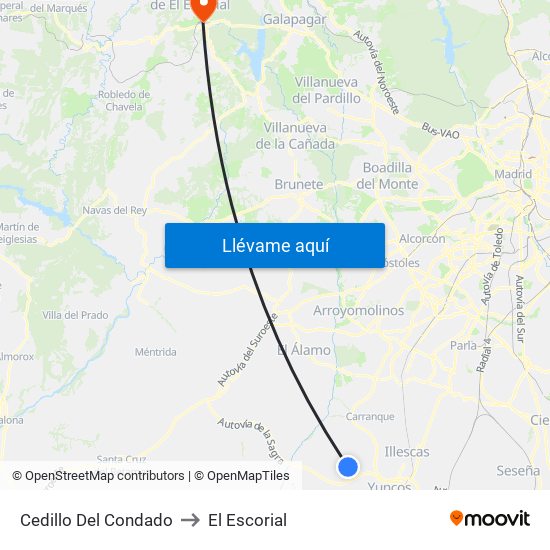 Cedillo Del Condado to El Escorial map