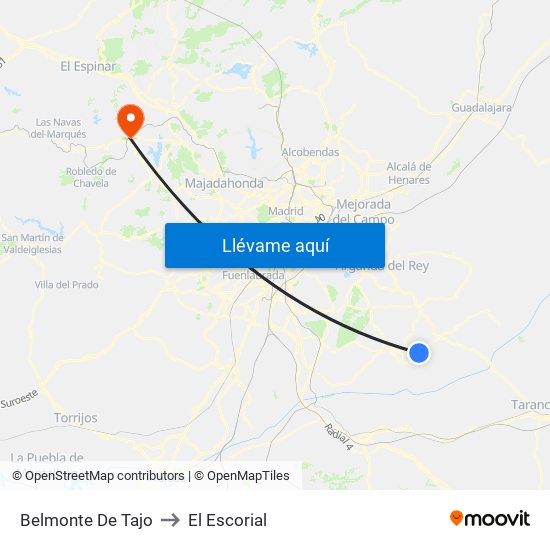 Belmonte De Tajo to El Escorial map
