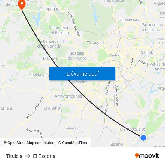 Titulcia to El Escorial map