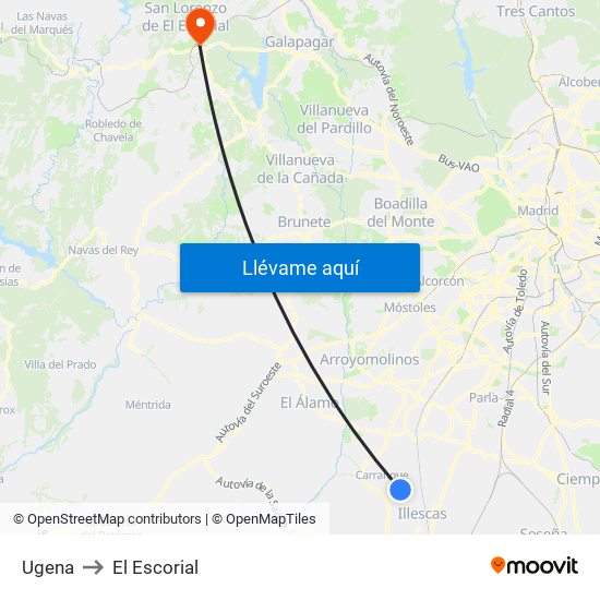 Ugena to El Escorial map