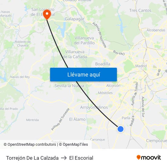 Torrejón De La Calzada to El Escorial map