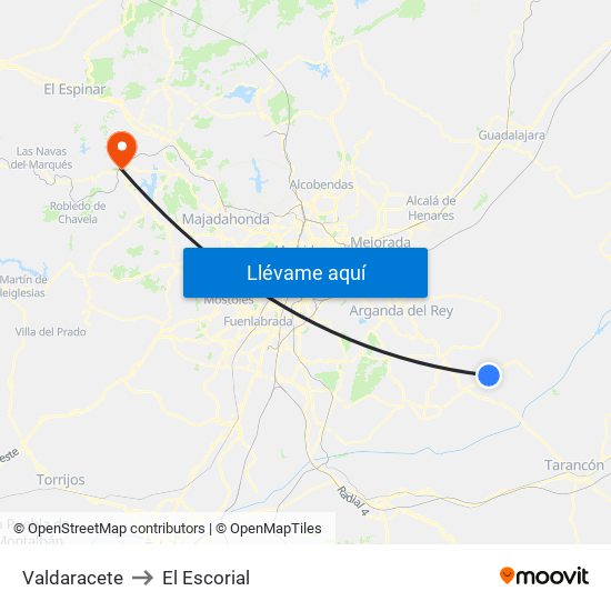 Valdaracete to El Escorial map