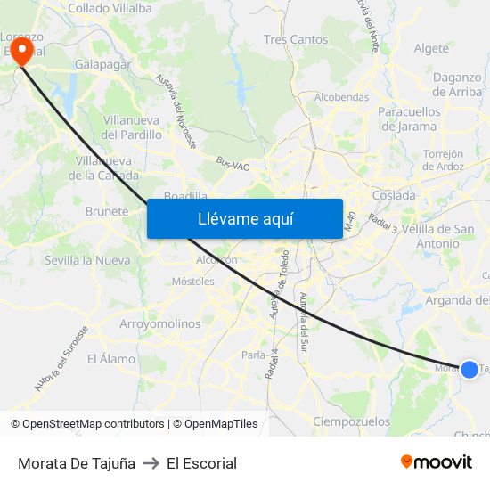 Morata De Tajuña to El Escorial map