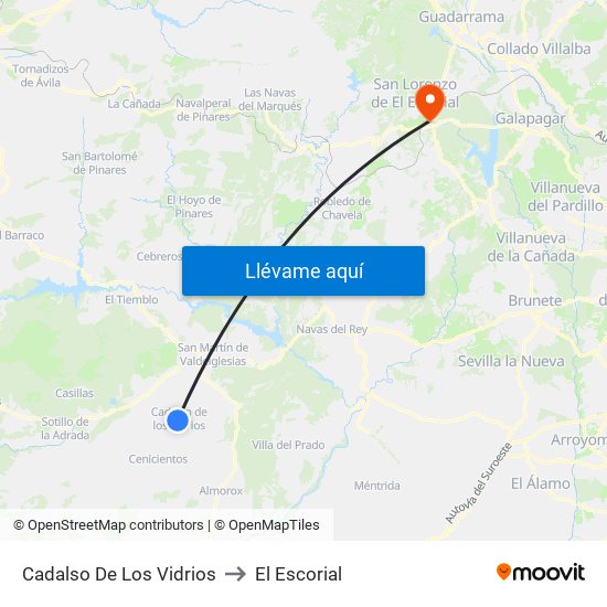 Cadalso De Los Vidrios to El Escorial map
