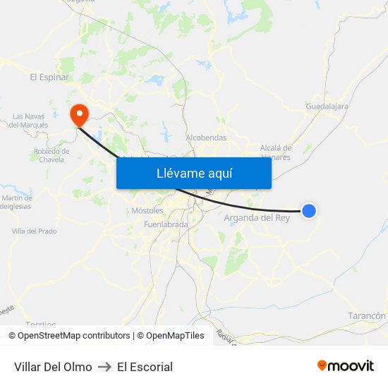 Villar Del Olmo to El Escorial map