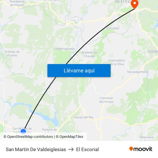 San Martín De Valdeiglesias to El Escorial map