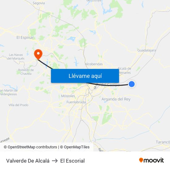 Valverde De Alcalá to El Escorial map