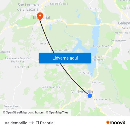 Valdemorillo to El Escorial map