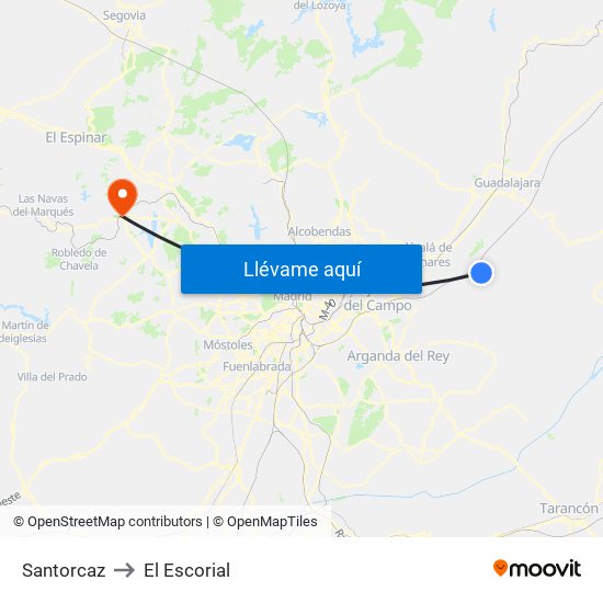Santorcaz to El Escorial map