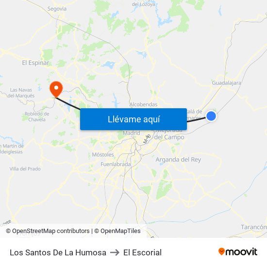 Los Santos De La Humosa to El Escorial map