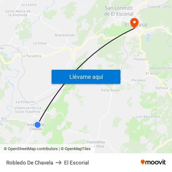 Robledo De Chavela to El Escorial map