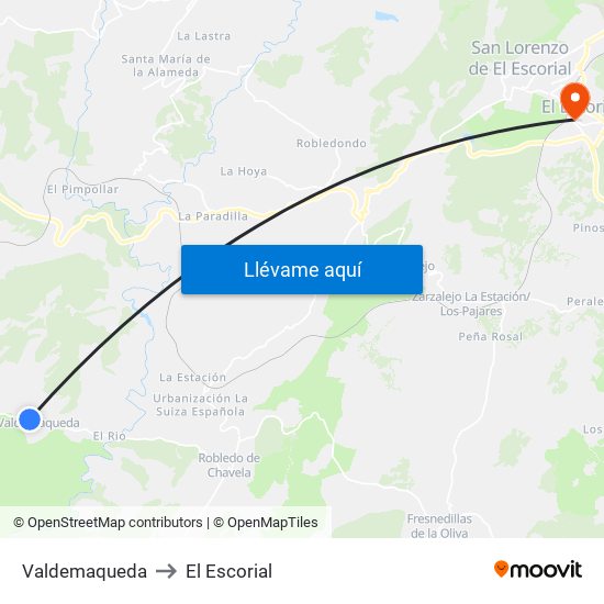 Valdemaqueda to El Escorial map