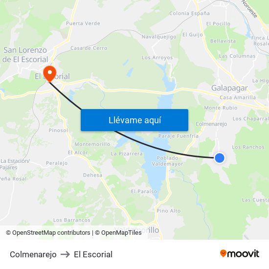 Colmenarejo to El Escorial map