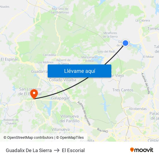 Guadalix De La Sierra to El Escorial map