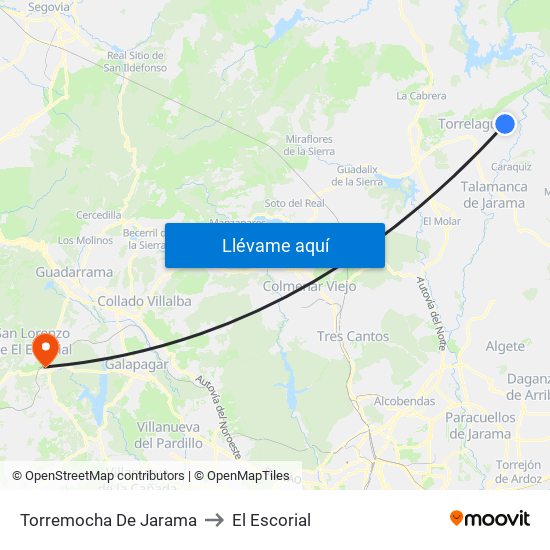 Torremocha De Jarama to El Escorial map