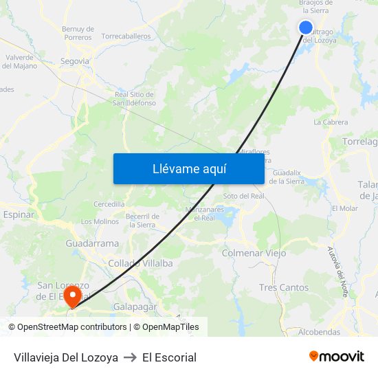 Villavieja Del Lozoya to El Escorial map