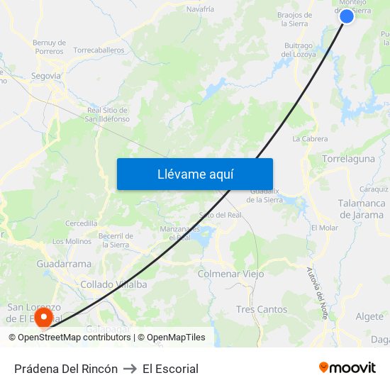 Prádena Del Rincón to El Escorial map