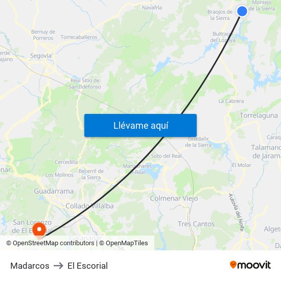 Madarcos to El Escorial map